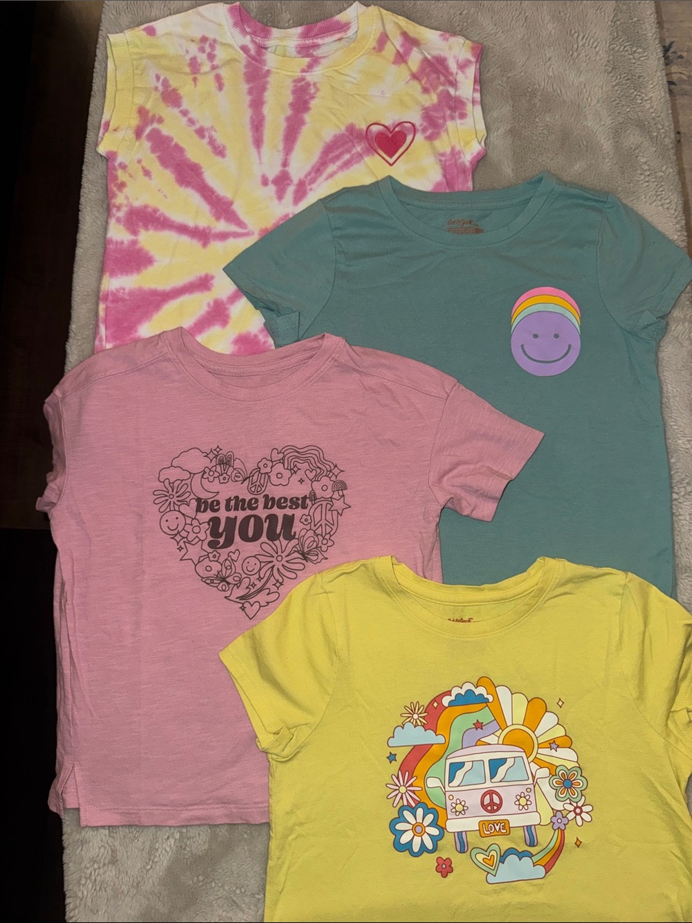 Cat & Jack Girls Short-Sleeve Tee Set - Yellow, Pink, Teal, Tie Dye